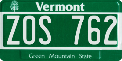 VT license plate ZOS762