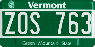 VT license plate ZOS763