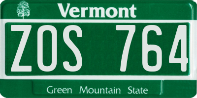 VT license plate ZOS764