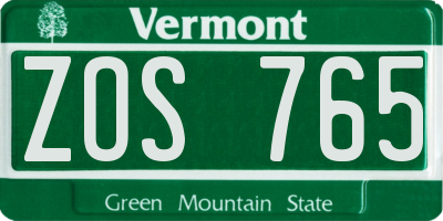VT license plate ZOS765