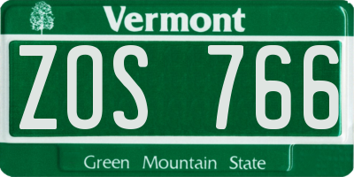 VT license plate ZOS766