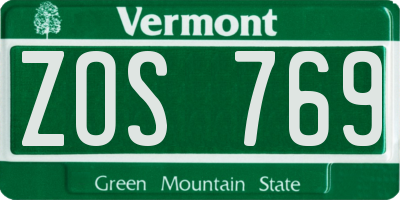VT license plate ZOS769