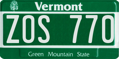 VT license plate ZOS770
