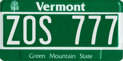 VT license plate ZOS777