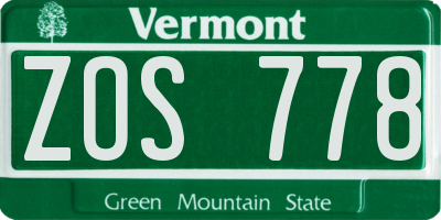 VT license plate ZOS778