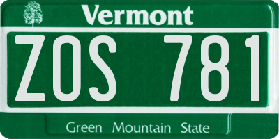 VT license plate ZOS781