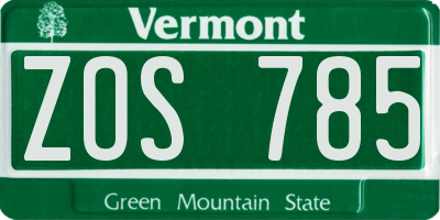 VT license plate ZOS785