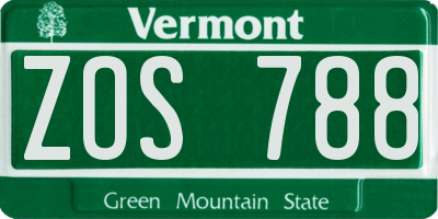 VT license plate ZOS788