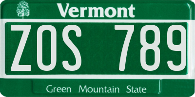 VT license plate ZOS789