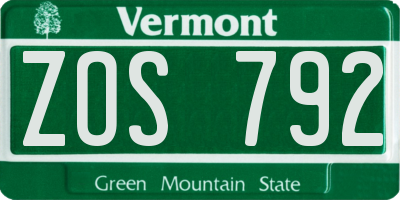 VT license plate ZOS792