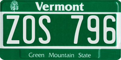 VT license plate ZOS796