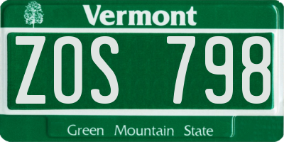 VT license plate ZOS798