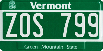 VT license plate ZOS799