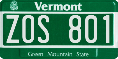 VT license plate ZOS801