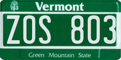 VT license plate ZOS803