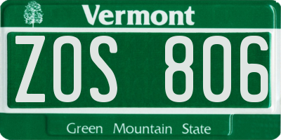 VT license plate ZOS806