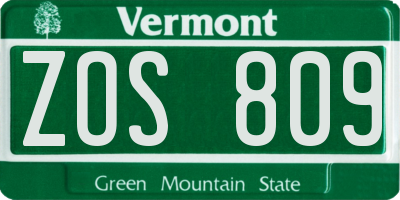 VT license plate ZOS809