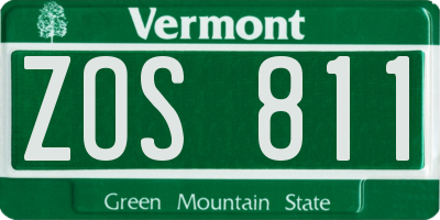 VT license plate ZOS811