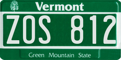VT license plate ZOS812