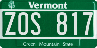 VT license plate ZOS817