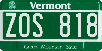 VT license plate ZOS818