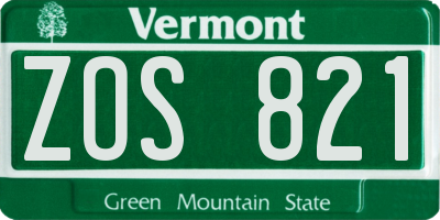 VT license plate ZOS821
