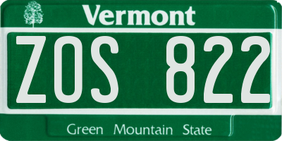 VT license plate ZOS822
