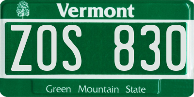 VT license plate ZOS830