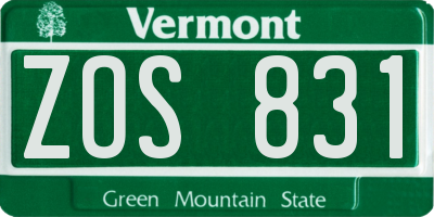 VT license plate ZOS831