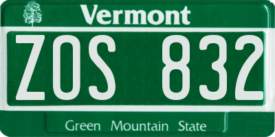 VT license plate ZOS832