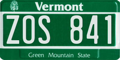 VT license plate ZOS841