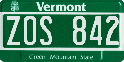 VT license plate ZOS842