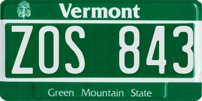 VT license plate ZOS843