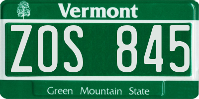 VT license plate ZOS845