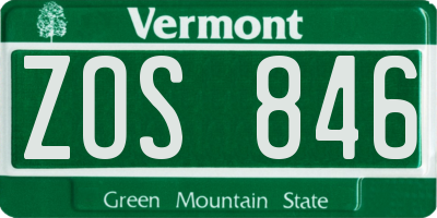 VT license plate ZOS846