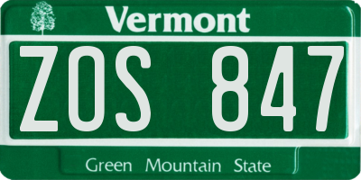 VT license plate ZOS847