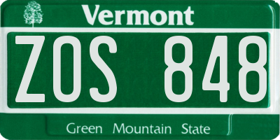 VT license plate ZOS848