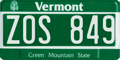 VT license plate ZOS849