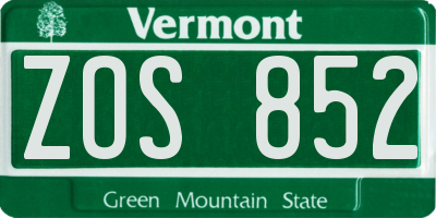 VT license plate ZOS852