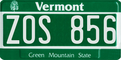 VT license plate ZOS856