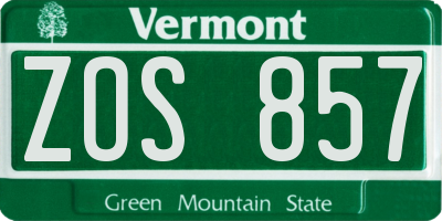 VT license plate ZOS857