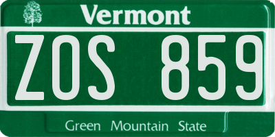 VT license plate ZOS859