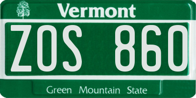 VT license plate ZOS860