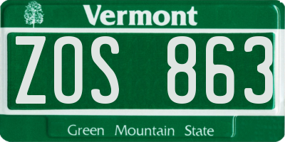 VT license plate ZOS863
