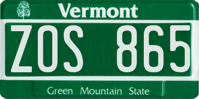 VT license plate ZOS865
