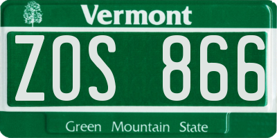 VT license plate ZOS866
