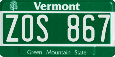 VT license plate ZOS867