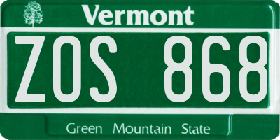VT license plate ZOS868