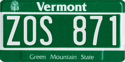 VT license plate ZOS871