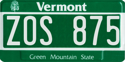 VT license plate ZOS875
